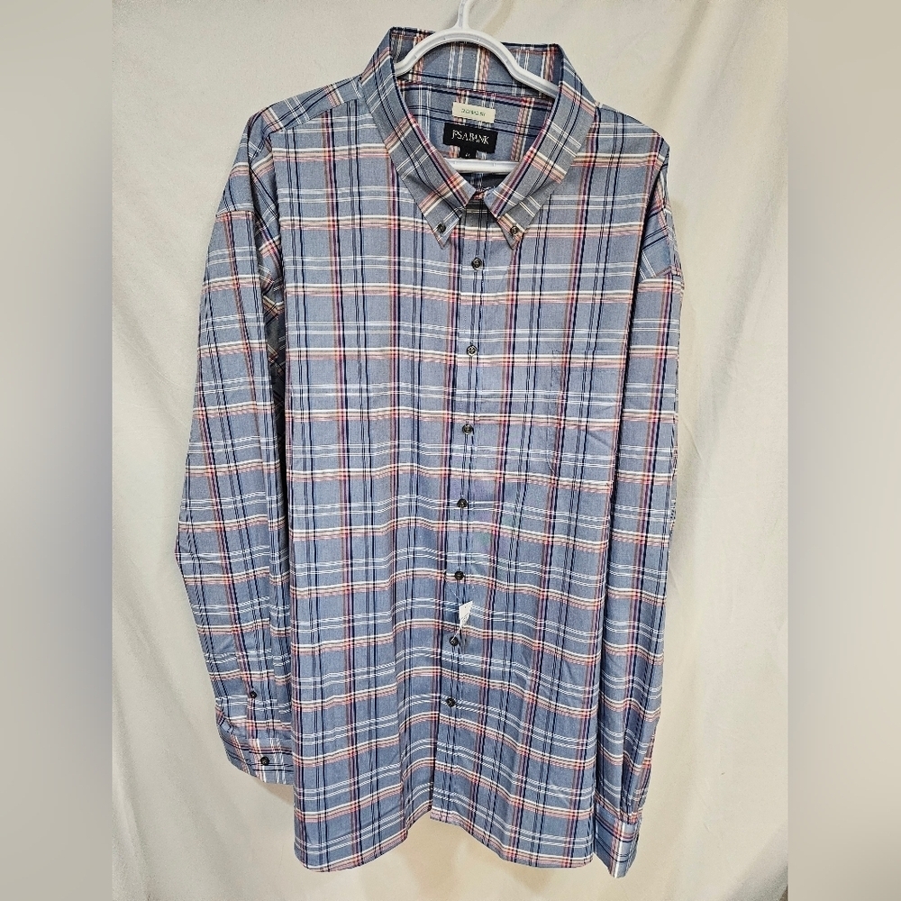 Jos A Bank Dress Shirt Mens Large Tailor Fit Multi Color Check Plaid Long Sleeve